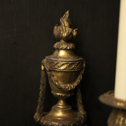 FRENCH 19TH C GILDED BRONZE TRIPLE ARM ANTIQUE WALL SCONCES - ADDITIONAL PHOTO 5