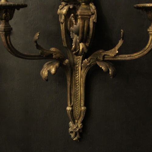 FRENCH 19TH C GILDED BRONZE TRIPLE ARM ANTIQUE WALL SCONCES - ADDITIONAL PHOTO 8