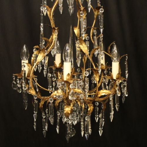 ITALIAN GILDED FLORENTINE 5 LIGHT CAGE CHANDELIER - ADDITIONAL PHOTO 1