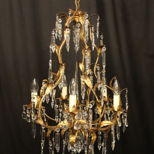 ITALIAN GILDED FLORENTINE 5 LIGHT CAGE CHANDELIER - ADDITIONAL PHOTO 3