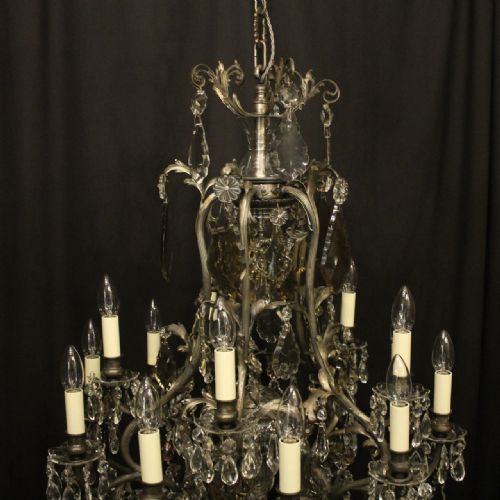 FRENCH SILVER GILDED BRONZE CRYSTAL 15 LIGHT CHANDELIER - ADDITIONAL PHOTO 1