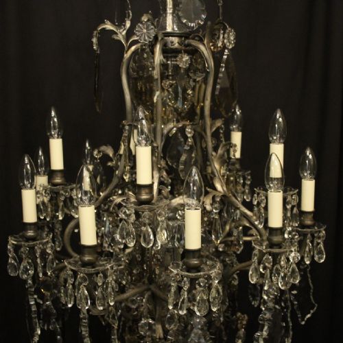 FRENCH SILVER GILDED BRONZE CRYSTAL 15 LIGHT CHANDELIER - ADDITIONAL PHOTO 2