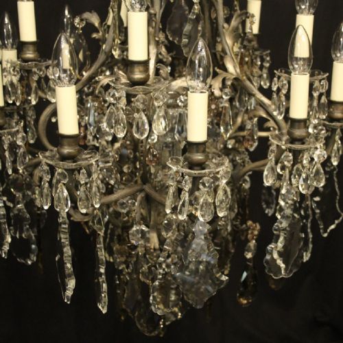 FRENCH SILVER GILDED BRONZE CRYSTAL 15 LIGHT CHANDELIER - ADDITIONAL PHOTO 4