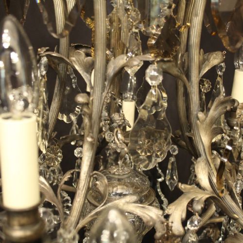 FRENCH SILVER GILDED BRONZE CRYSTAL 15 LIGHT CHANDELIER - ADDITIONAL PHOTO 5