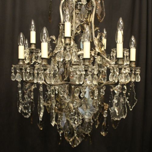 FRENCH SILVER GILDED BRONZE CRYSTAL 15 LIGHT CHANDELIER - ADDITIONAL PHOTO 6