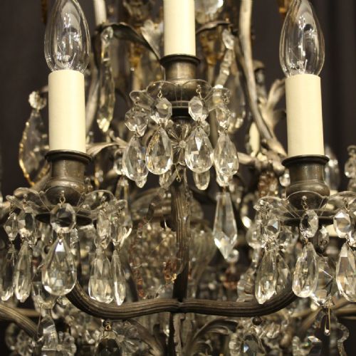 FRENCH SILVER GILDED BRONZE CRYSTAL 15 LIGHT CHANDELIER - ADDITIONAL PHOTO 7