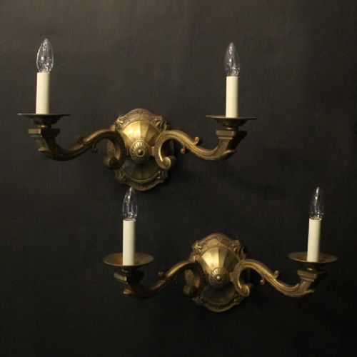 english pair of large gilded bronze antique wall lights - CATEGORY: ANTIQUE LIGHTING - DATED 19TH CENTURY