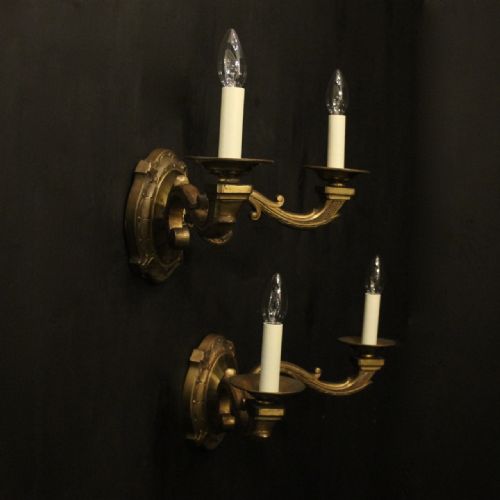 ENGLISH PAIR OF LARGE GILDED BRONZE ANTIQUE WALL LIGHTS - ADDITIONAL PHOTO 9