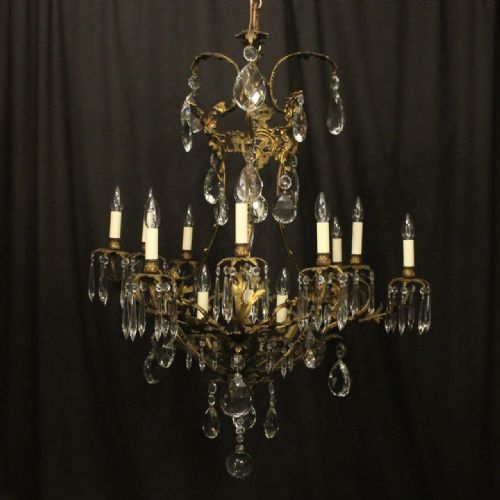 french gilded bronze crystal 12 light antique chandelier - CATEGORY: ANTIQUE LIGHTING - DATED 19TH CENTURY