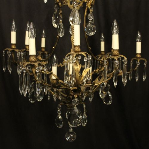 FRENCH GILDED BRONZE CRYSTAL 12 LIGHT ANTIQUE CHANDELIER - ADDITIONAL PHOTO 1