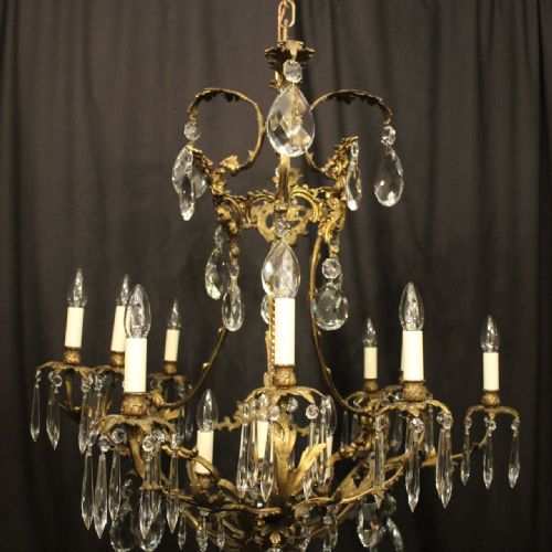 FRENCH GILDED BRONZE CRYSTAL 12 LIGHT ANTIQUE CHANDELIER - ADDITIONAL PHOTO 2