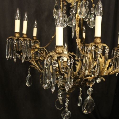 FRENCH GILDED BRONZE CRYSTAL 12 LIGHT ANTIQUE CHANDELIER - ADDITIONAL PHOTO 3