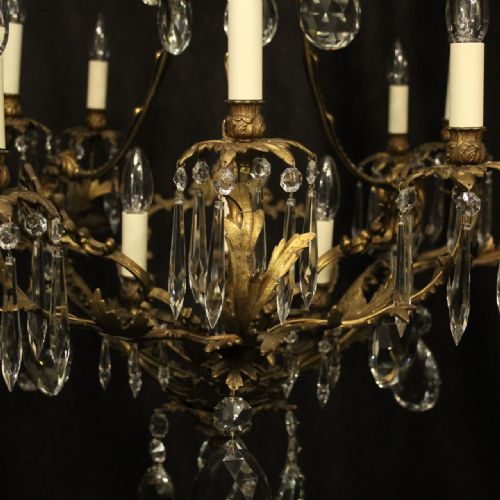 FRENCH GILDED BRONZE CRYSTAL 12 LIGHT ANTIQUE CHANDELIER - ADDITIONAL PHOTO 4