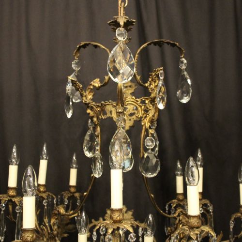 FRENCH GILDED BRONZE CRYSTAL 12 LIGHT ANTIQUE CHANDELIER - ADDITIONAL PHOTO 5