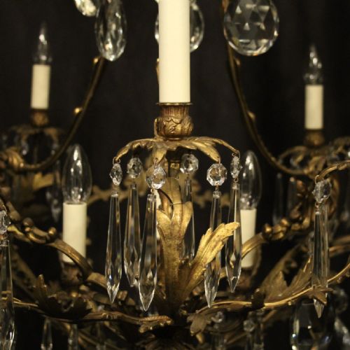 FRENCH GILDED BRONZE CRYSTAL 12 LIGHT ANTIQUE CHANDELIER - ADDITIONAL PHOTO 6