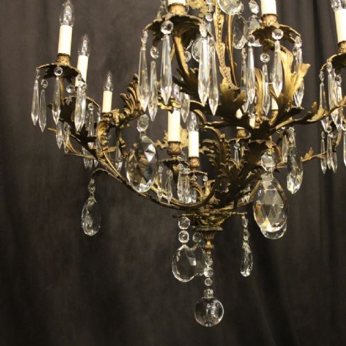 FRENCH GILDED BRONZE CRYSTAL 12 LIGHT ANTIQUE CHANDELIER - ADDITIONAL PHOTO 8