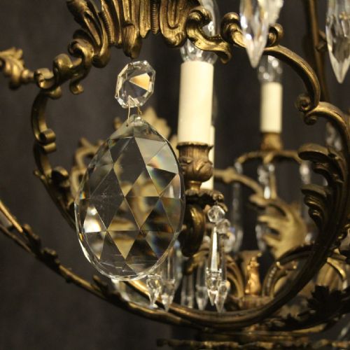 FRENCH GILDED BRONZE CRYSTAL 12 LIGHT ANTIQUE CHANDELIER - ADDITIONAL PHOTO 9
