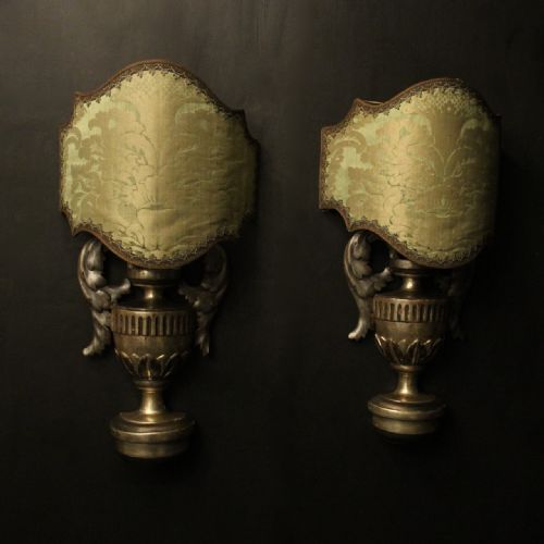 italian florentine silver giltwood antique wall lights - CATEGORY: ANTIQUE LIGHTING - DATED 19TH CENTURY