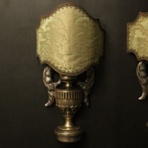 ITALIAN FLORENTINE SILVER GILTWOOD ANTIQUE WALL LIGHTS - ADDITIONAL PHOTO 1