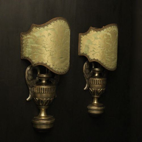 ITALIAN FLORENTINE SILVER GILTWOOD ANTIQUE WALL LIGHTS - ADDITIONAL PHOTO 9