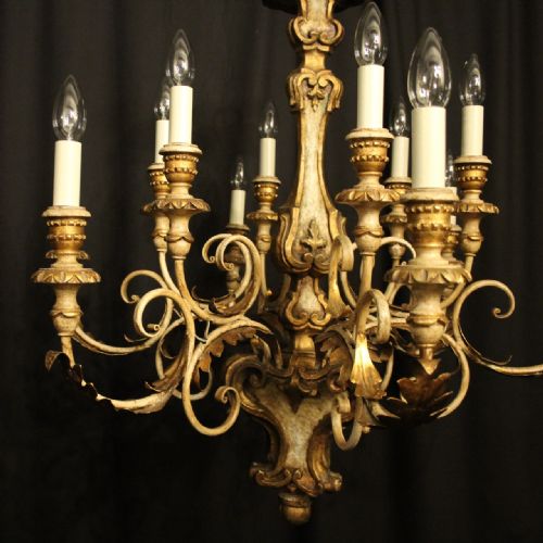 FLORENTINE 12 LIGHT GILTWOOD POLYCHROME ANTIQUE CHANDELIER - ADDITIONAL PHOTO 1
