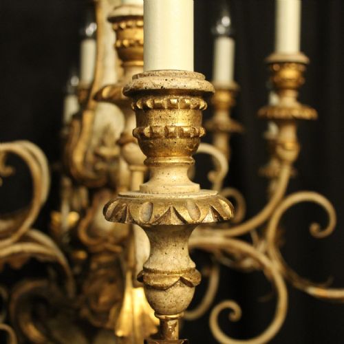FLORENTINE 12 LIGHT GILTWOOD POLYCHROME ANTIQUE CHANDELIER - ADDITIONAL PHOTO 2