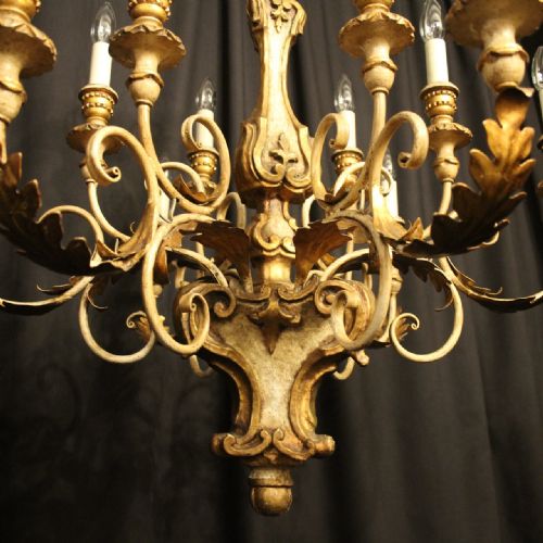 FLORENTINE 12 LIGHT GILTWOOD POLYCHROME ANTIQUE CHANDELIER - ADDITIONAL PHOTO 3