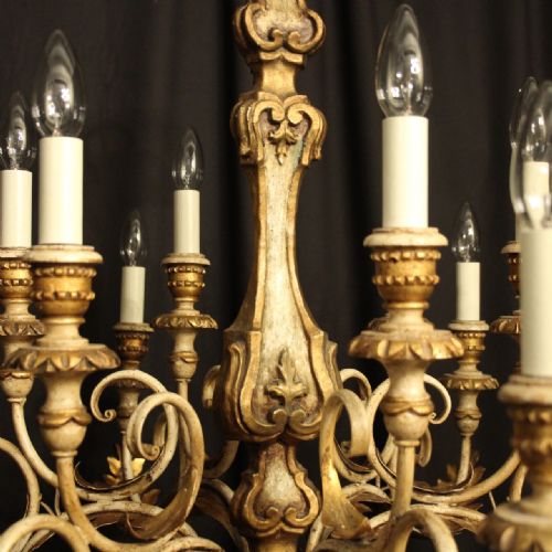 FLORENTINE 12 LIGHT GILTWOOD POLYCHROME ANTIQUE CHANDELIER - ADDITIONAL PHOTO 4