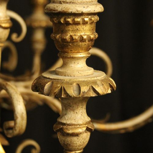 FLORENTINE 12 LIGHT GILTWOOD POLYCHROME ANTIQUE CHANDELIER - ADDITIONAL PHOTO 5