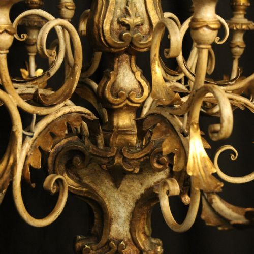 FLORENTINE 12 LIGHT GILTWOOD POLYCHROME ANTIQUE CHANDELIER - ADDITIONAL PHOTO 6