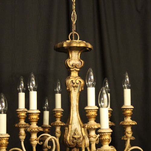 FLORENTINE 12 LIGHT GILTWOOD POLYCHROME ANTIQUE CHANDELIER - ADDITIONAL PHOTO 7