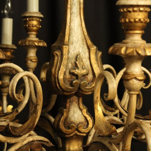 FLORENTINE 12 LIGHT GILTWOOD POLYCHROME ANTIQUE CHANDELIER - ADDITIONAL PHOTO 8