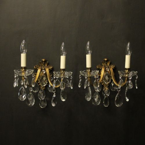 french pair of gilded twin arm antique wall lights - CATEGORY: ANTIQUE LIGHTING - DATED 1920