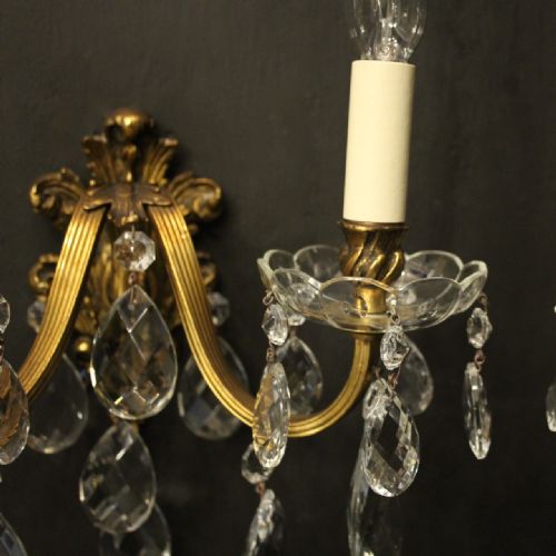 FRENCH PAIR OF GILDED TWIN ARM ANTIQUE WALL LIGHTS - ADDITIONAL PHOTO 2