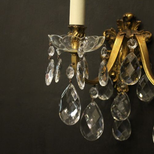 FRENCH PAIR OF GILDED TWIN ARM ANTIQUE WALL LIGHTS - ADDITIONAL PHOTO 3