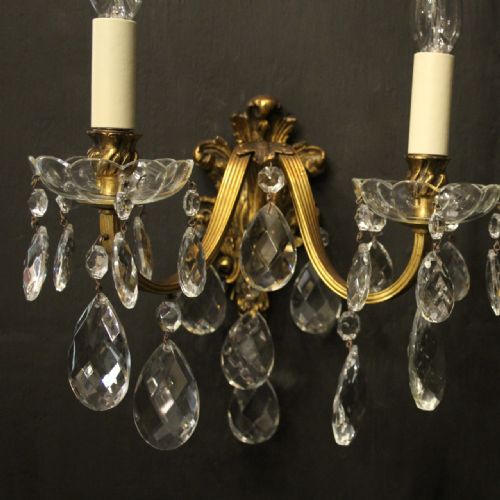 FRENCH PAIR OF GILDED TWIN ARM ANTIQUE WALL LIGHTS - ADDITIONAL PHOTO 4