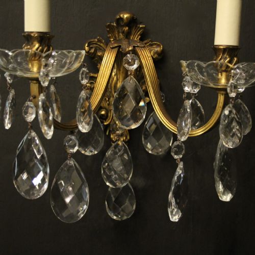 FRENCH PAIR OF GILDED TWIN ARM ANTIQUE WALL LIGHTS - ADDITIONAL PHOTO 5