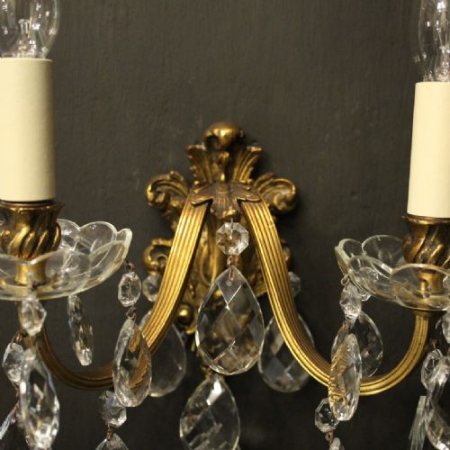 FRENCH PAIR OF GILDED TWIN ARM ANTIQUE WALL LIGHTS - ADDITIONAL PHOTO 7