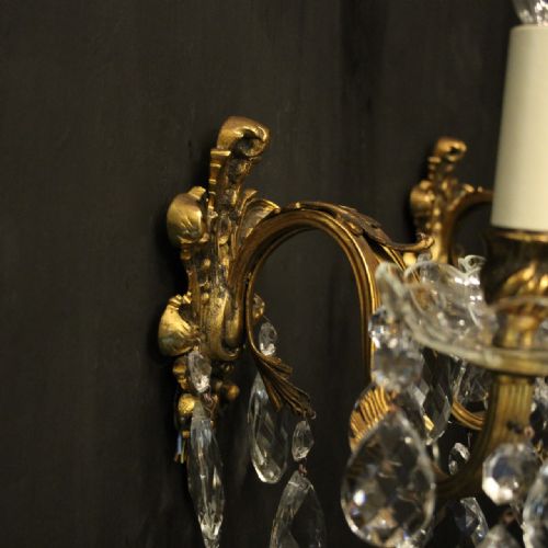 FRENCH PAIR OF GILDED TWIN ARM ANTIQUE WALL LIGHTS - ADDITIONAL PHOTO 8