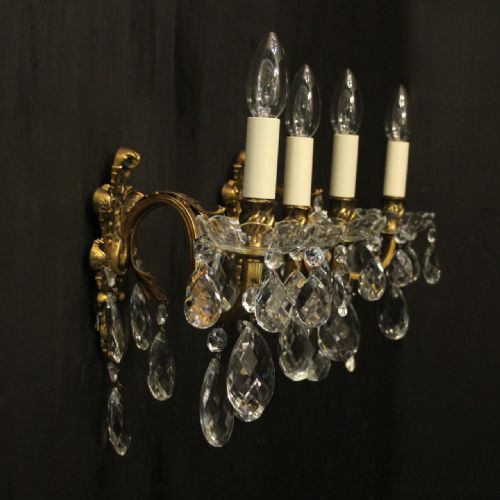 FRENCH PAIR OF GILDED TWIN ARM ANTIQUE WALL LIGHTS - ADDITIONAL PHOTO 9