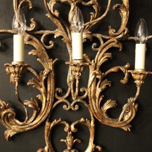 ITALIAN LARGE SINGLE POLYCHROME ANTIQUE WALL LIGHT - ADDITIONAL PHOTO 2