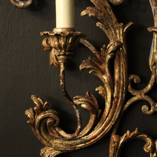 ITALIAN LARGE SINGLE POLYCHROME ANTIQUE WALL LIGHT - ADDITIONAL PHOTO 5