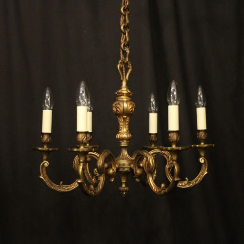 french gilded bronze 6 light antique chandelier - CATEGORY: ANTIQUE LIGHTING - DATED 1920