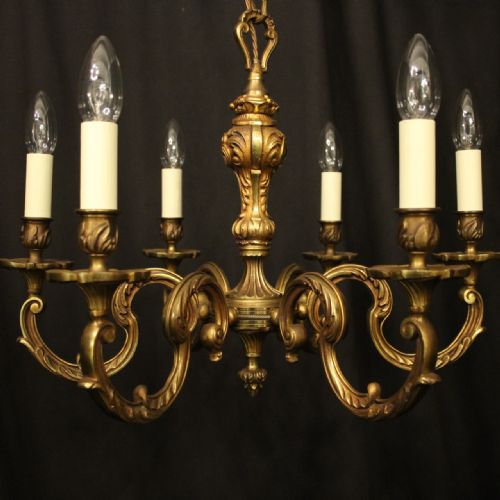 FRENCH GILDED BRONZE 6 LIGHT ANTIQUE CHANDELIER - ADDITIONAL PHOTO 1