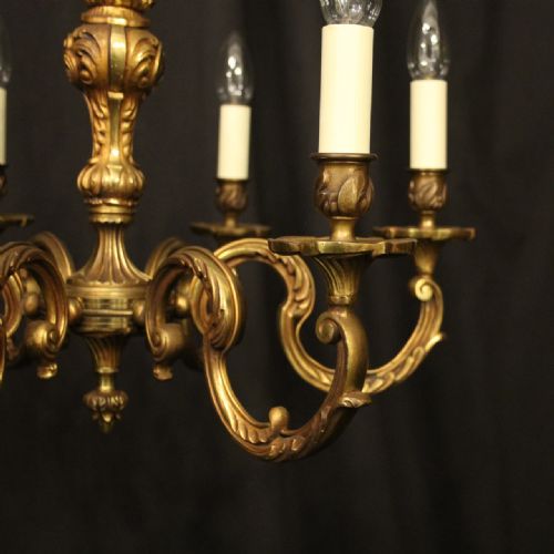 FRENCH GILDED BRONZE 6 LIGHT ANTIQUE CHANDELIER - ADDITIONAL PHOTO 3