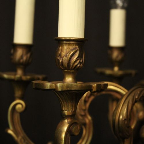 FRENCH GILDED BRONZE 6 LIGHT ANTIQUE CHANDELIER - ADDITIONAL PHOTO 4
