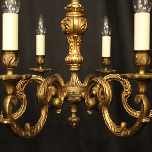 FRENCH GILDED BRONZE 6 LIGHT ANTIQUE CHANDELIER - ADDITIONAL PHOTO 5
