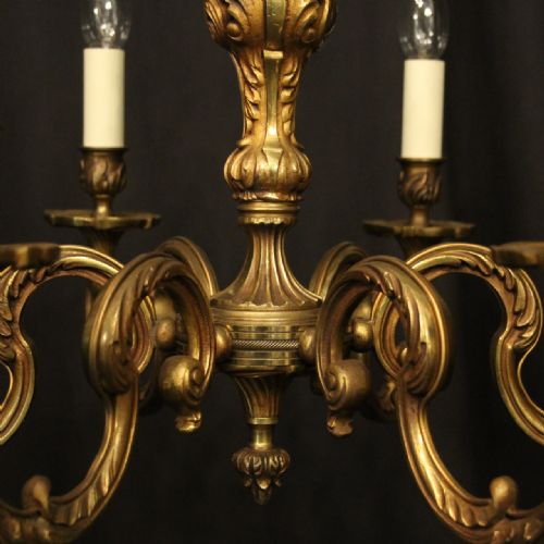 FRENCH GILDED BRONZE 6 LIGHT ANTIQUE CHANDELIER - ADDITIONAL PHOTO 6