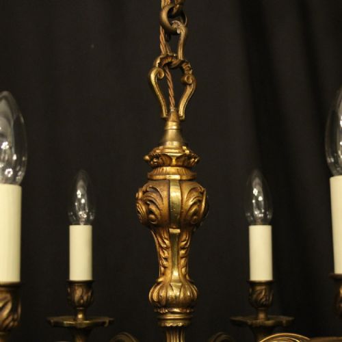 FRENCH GILDED BRONZE 6 LIGHT ANTIQUE CHANDELIER - ADDITIONAL PHOTO 9