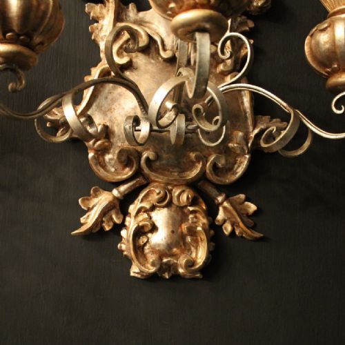 FLORENTINE SET OF 4 TRIPLE ARM GILTWOOD WALL LIGHTS - ADDITIONAL PHOTO 4